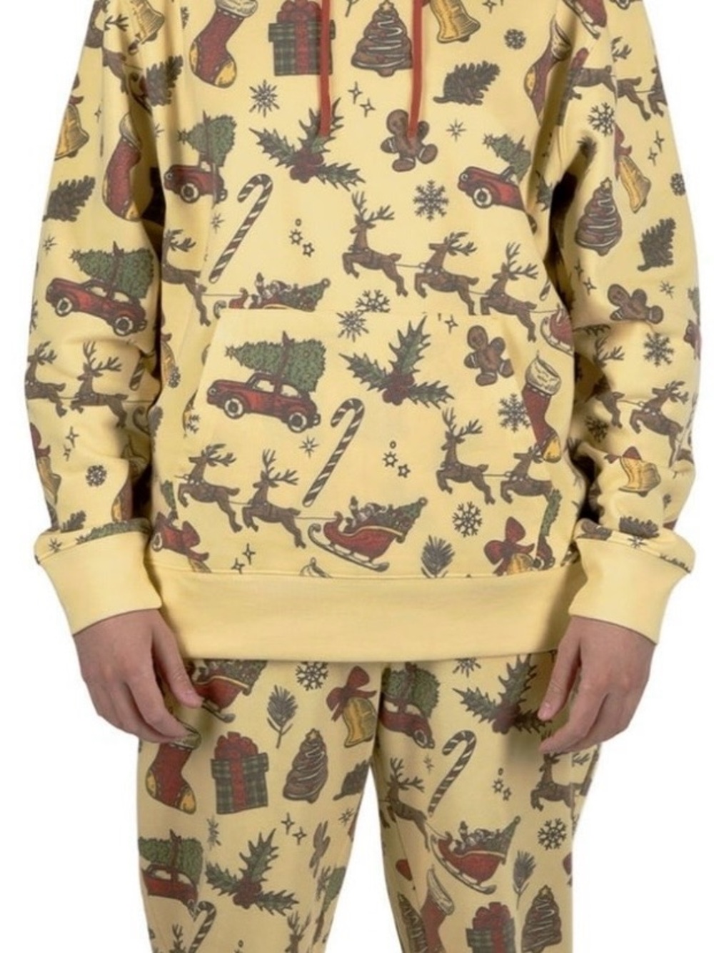Holiday Print Adult Sweatpants/ Hoodie Set - Cream/Yellow